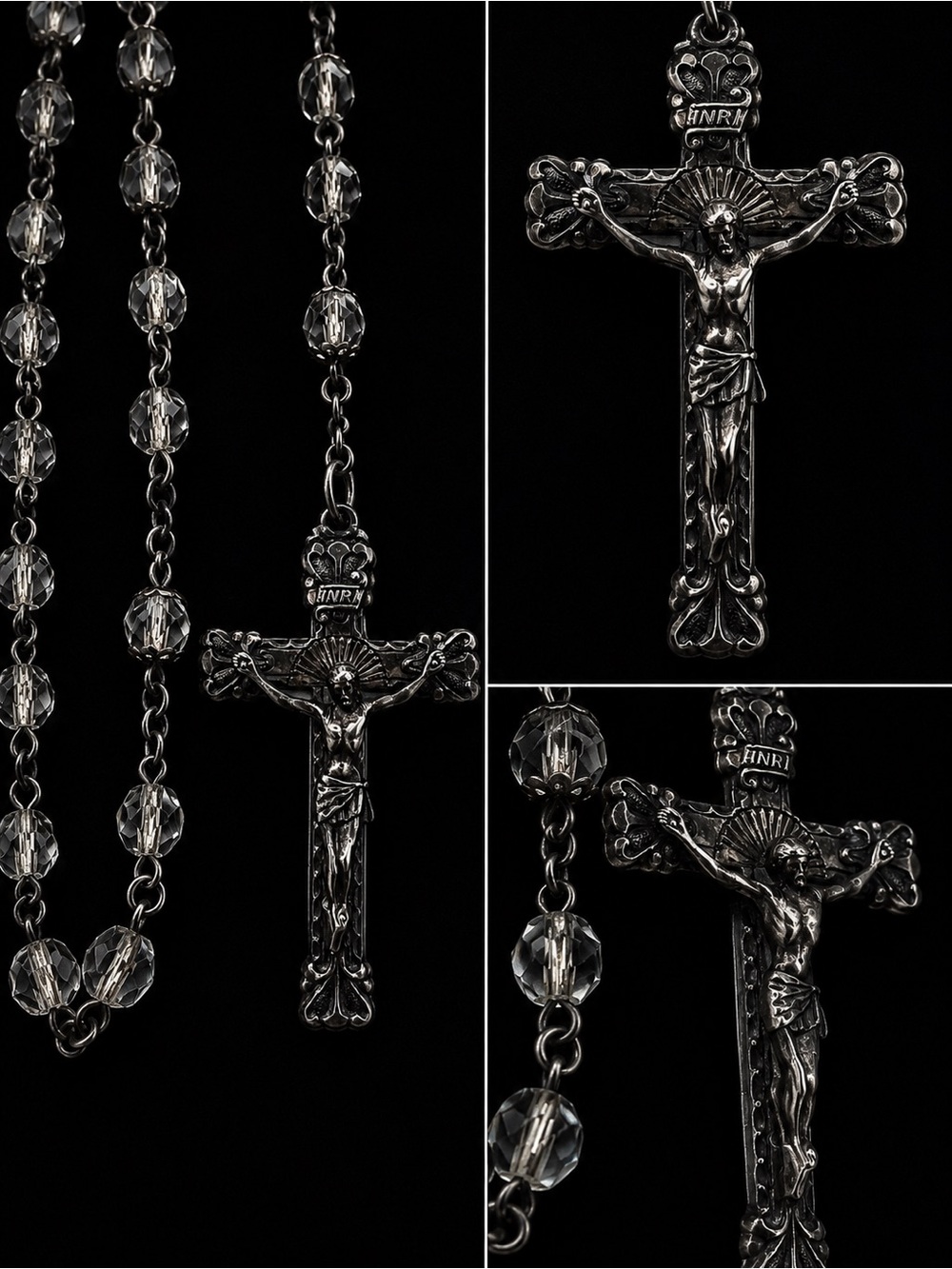 Vintage Sterling Silver & Faceted Crystal Heirloom Rosary CREED 17”